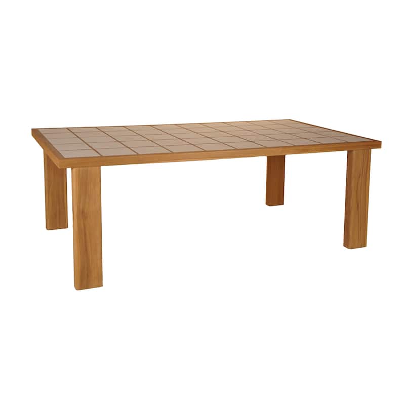 NADAAL STUDIOS Emeren Outdoor Dining Table, Rectangular Tiled Teak Grid Top with Ceramic Inset, Brown - Natural