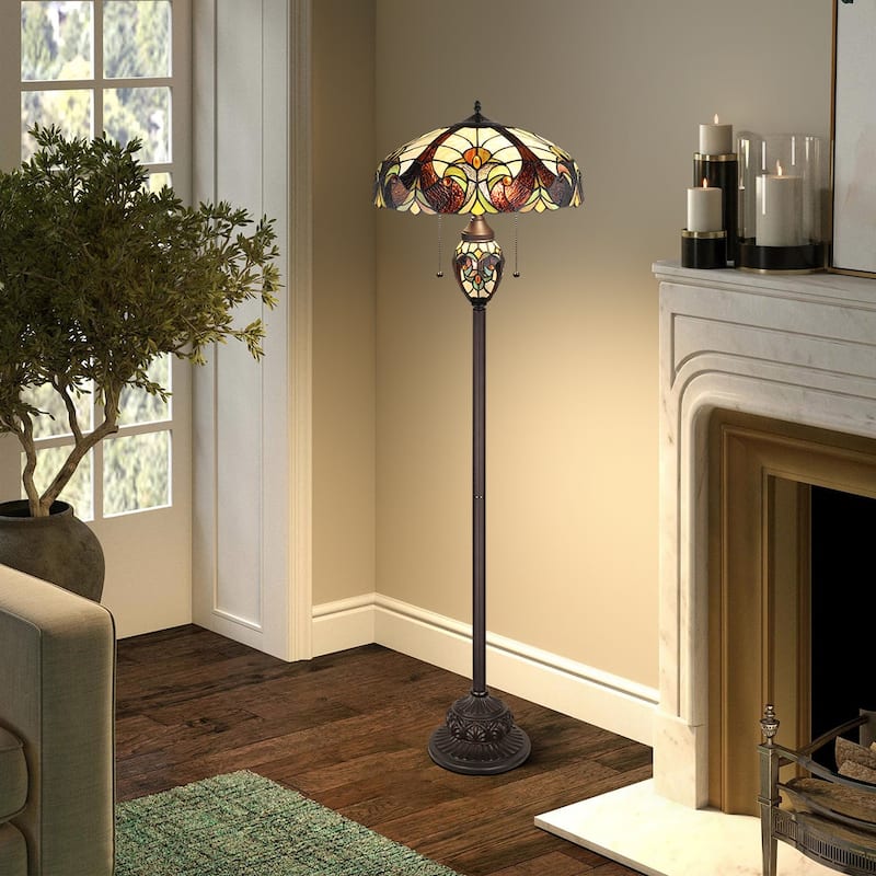 Victorian Tiffany-Style 3-Light Antique Dark Bronze Double Lit Floor Lamp 18" Shade - 18