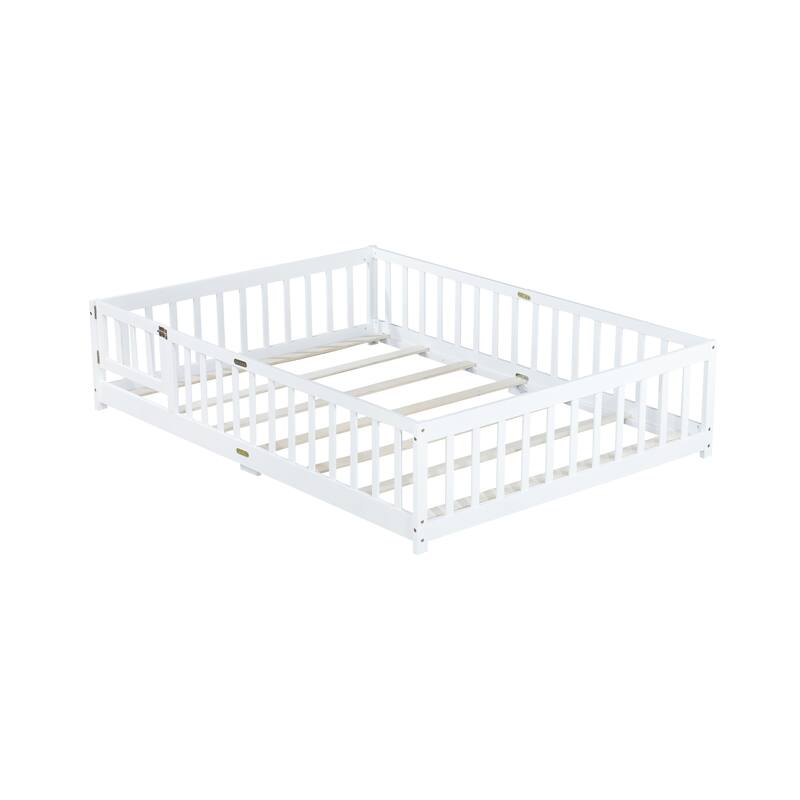 Floor Bed with Fence,Door and Safety Guardrails,Perfect for Kids' Play,Sleep and Development