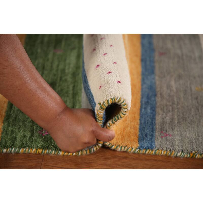 Striped Gabbeh Oriental Area Rug Handmade Wool Carpet - 2'6"x 4'11"
