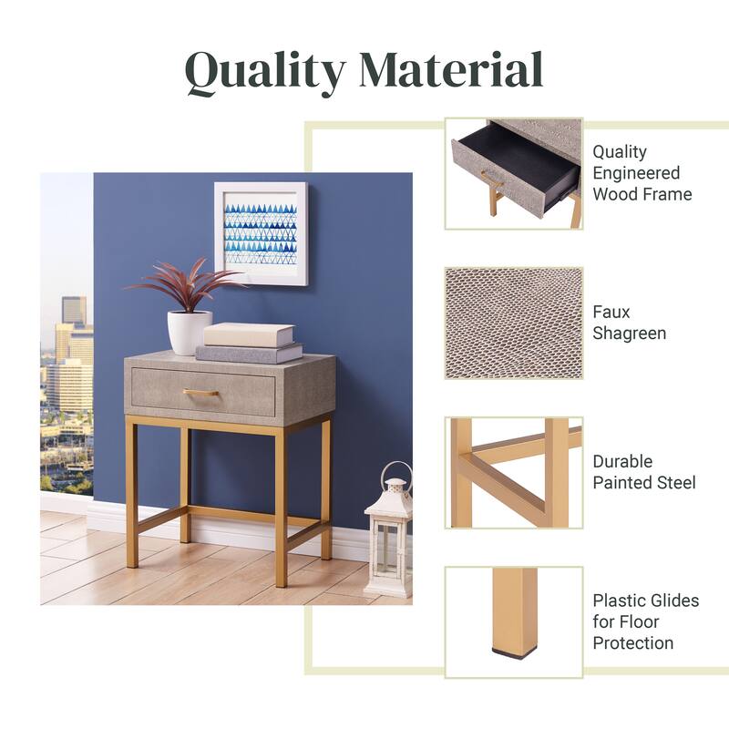 NPD Furniture Durham Faux Shagreen 1 Drawer End Table