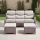 preview thumbnail 61 of 189, Pocassy Outdoor Wicker Sofa with Swivel Chair Fire Pit Table Furniture Set. Brown Wicker & Beige Cushion - 3 Pieces 3-Seat Sofa with Ottoman