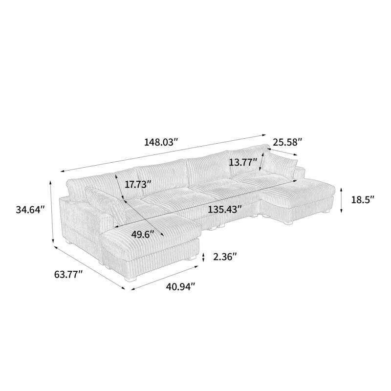 Oversized U-shaped Plush Modular Sectional Sofa Set