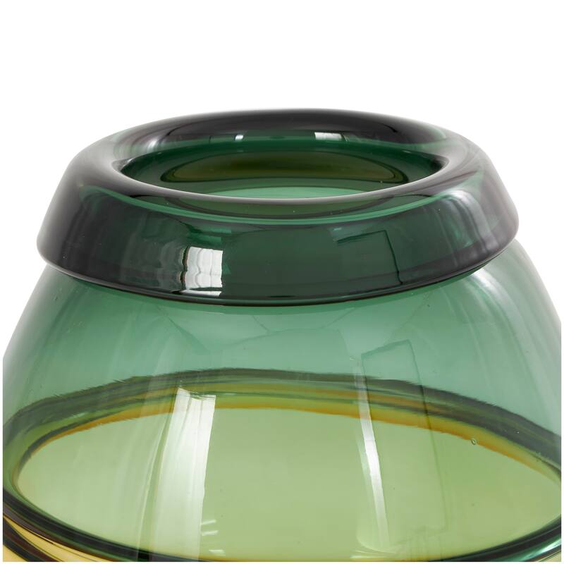 Green Glass Handmade Ombre Vase with Yellow Base