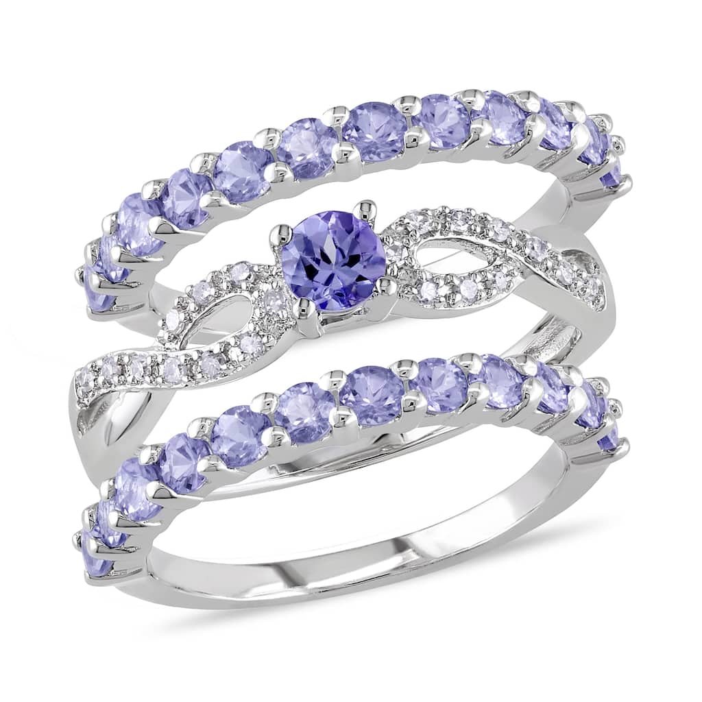 Miadora Sterling Silver Tanzanite and 1/10ct TDW Diamond 3-piece Stackable Ring Set (G-H, I2-I3)