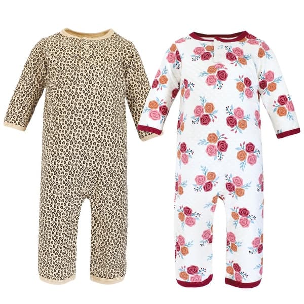 slide 1 of 1, Hudson Baby Infant Girl Premium Quilted Coveralls, Autumn Rose 0 - 3 Months - Beige