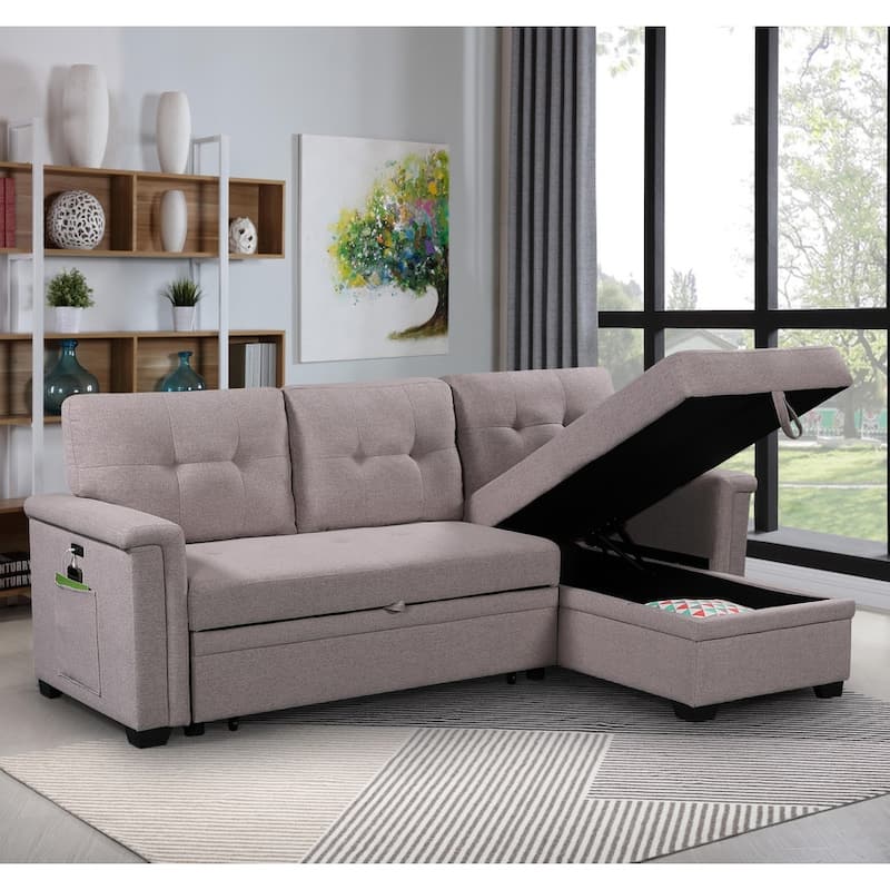 Reversible Sleeper Sectional Sofa with Storage Chaise and Pocket