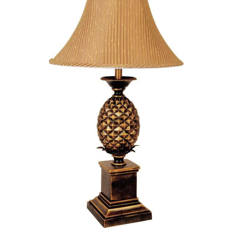 32" Tall Metal Table Lamp with Antique Gold finish, Pineapple design