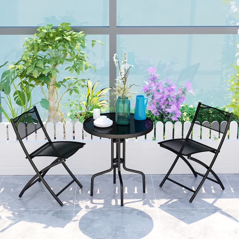 3-Piece Bistro Set Garden Round Table Folding Chairs