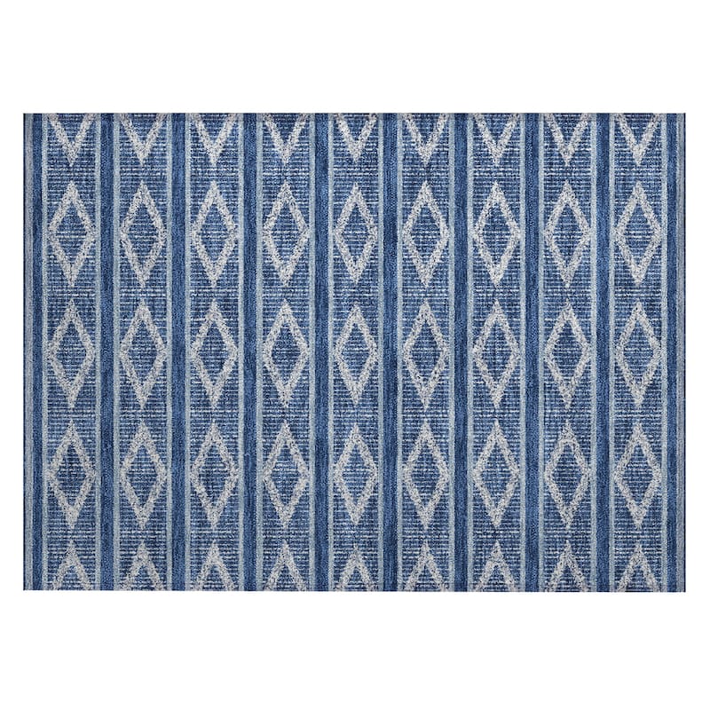 Machine Washable Indoor/ Outdoor Diamond Stripe Chantille Rug