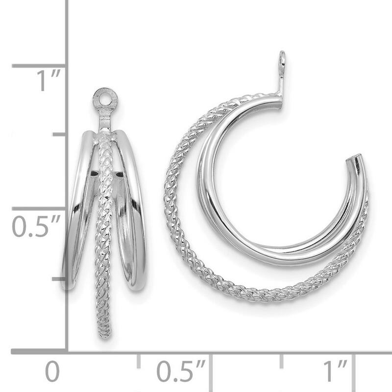 Curata 14k White Gold Polished and Twisted Triple Hoop Earrings - with Jackets 19mm