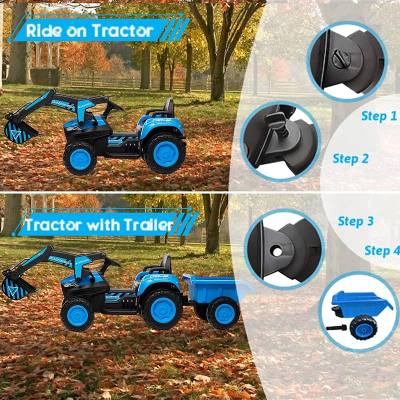 Electric Vehicles with Remote Control, Digger, LED Lights, Music, Ride On Car Toy for Kids