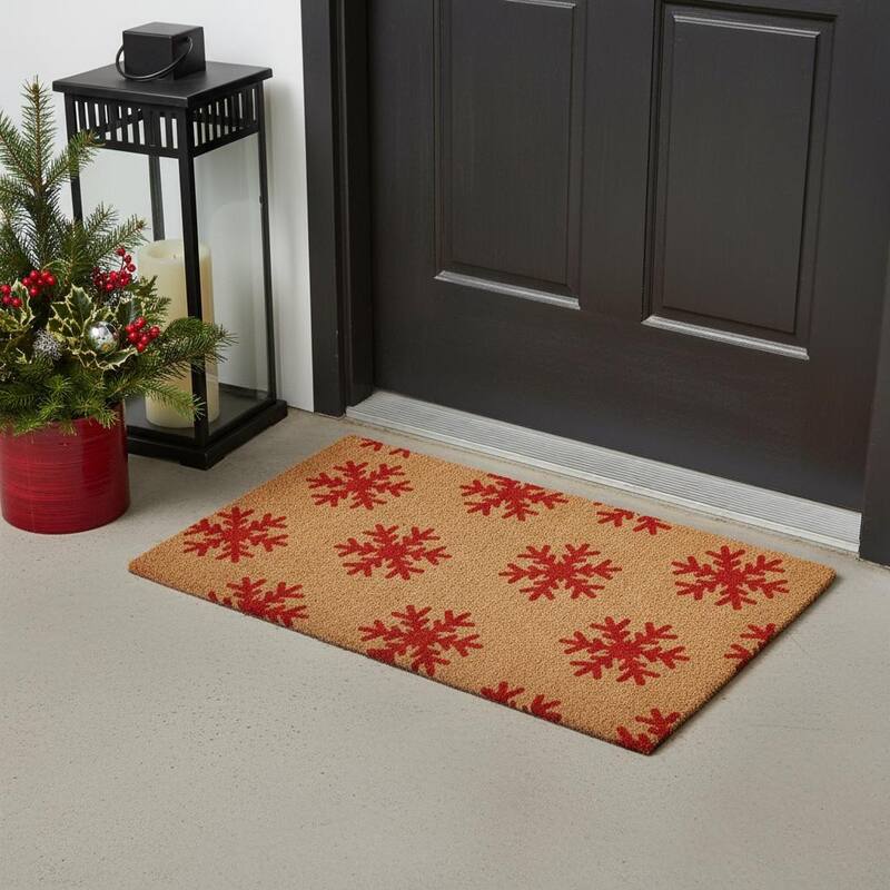 HomeRoots 24" X 36" Brown And Red Christmas Snowflake Outdoor Coir Door Mat - 24.00' X '36.00 - 24.00' X '36.00