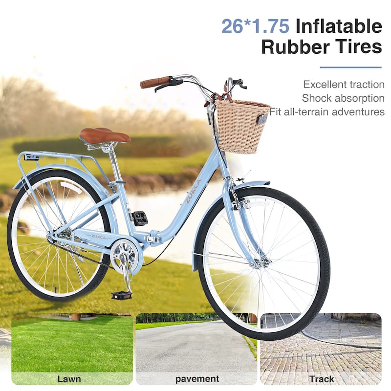 26 Inch Single Speed Folding Lady Bike,Durable Steel Frame,Compact Design For Easy Storage And Commuting