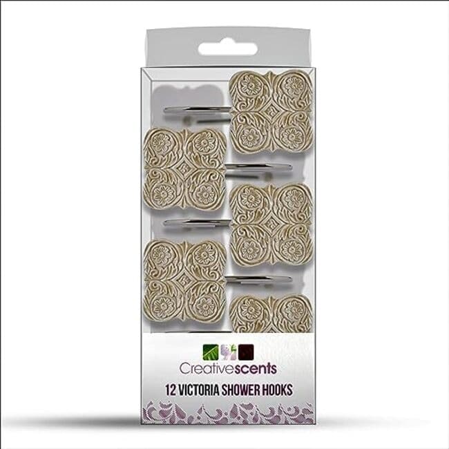 Creative Scents Victoria Beige Shower Curtain Hooks - Set of 12