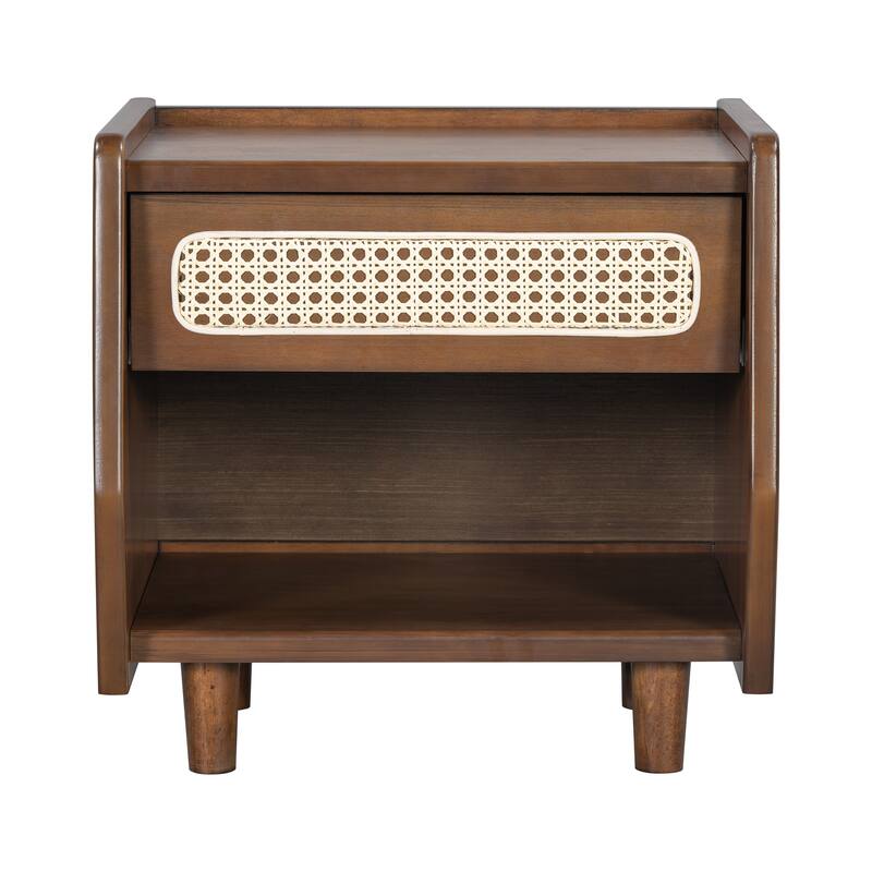 Christopher Knight Home - Zessia Retro 19" Wood Nightstand with Woven Drawer and Open Shelf
