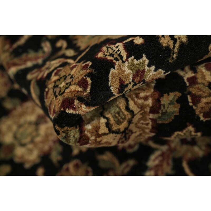 Hand Knotted Oriental 100% Wool Carpet Traditional All-Over Black Agra Runner Rug - 13' 1'' X 3' 0''