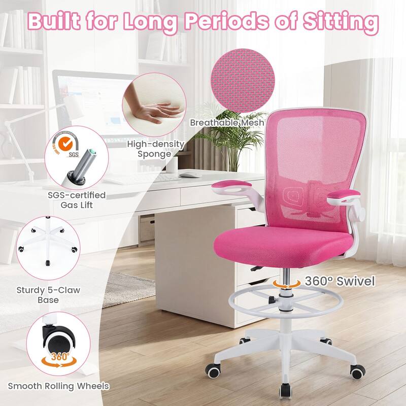 Gymax 2PCS Home Office Drafting Chair w/Flip-Up Armrests Adjustable