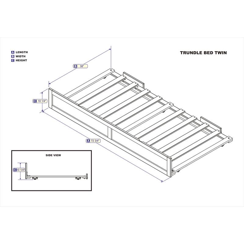 Twin Trundle Bed Espresso Finish - HomeStock Classic Comfort, Solid Wood, Space Saving, Easy Glide Rollers
