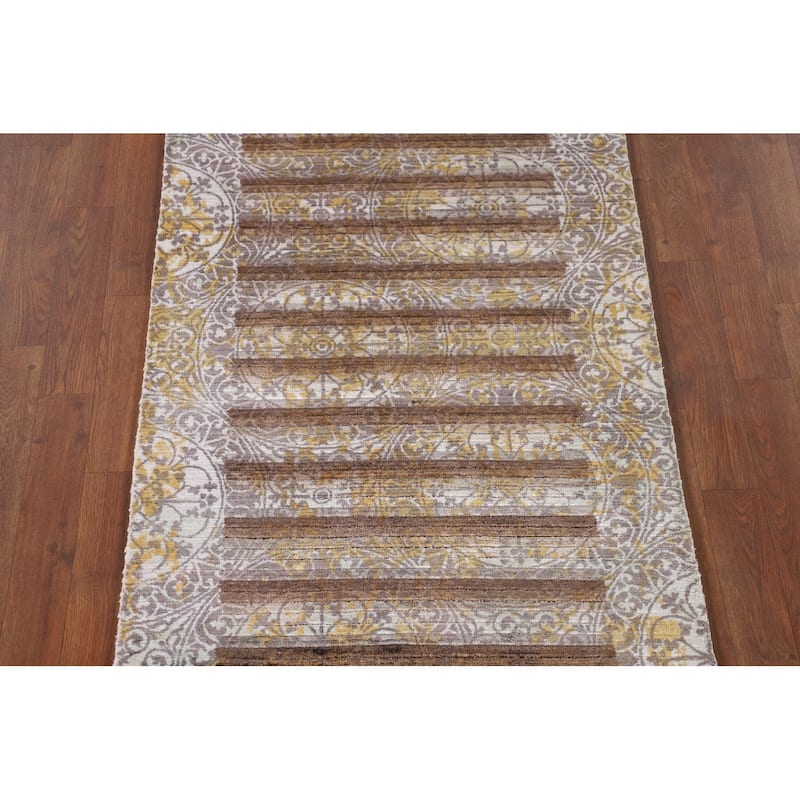 Striped Indo Abstract Oriental Accent Rug Handmade Wool Carpet - 2'8"x 4'10"