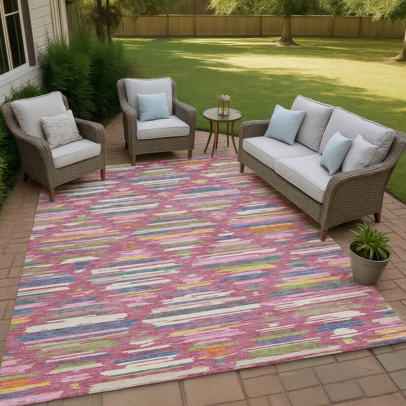 Machine Washable Indoor/ Outdoor Modern Trellis Chantille Rug - Blush - 10' x 14'