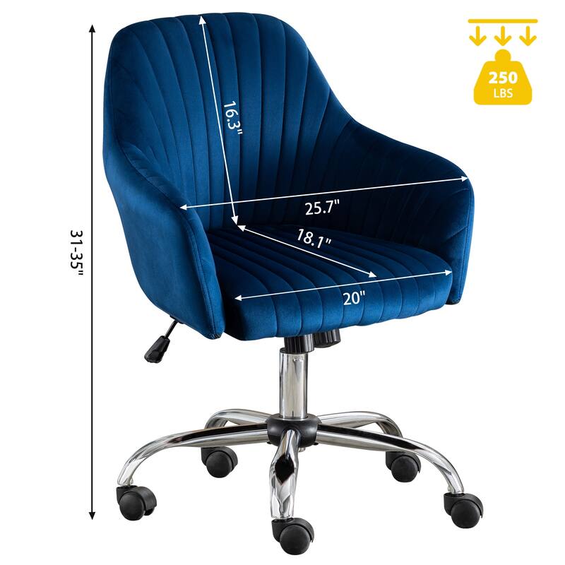 Velvet Adjustable Accent Chair for Modern Home Office with Casters - Ergonomic Design for Comfort