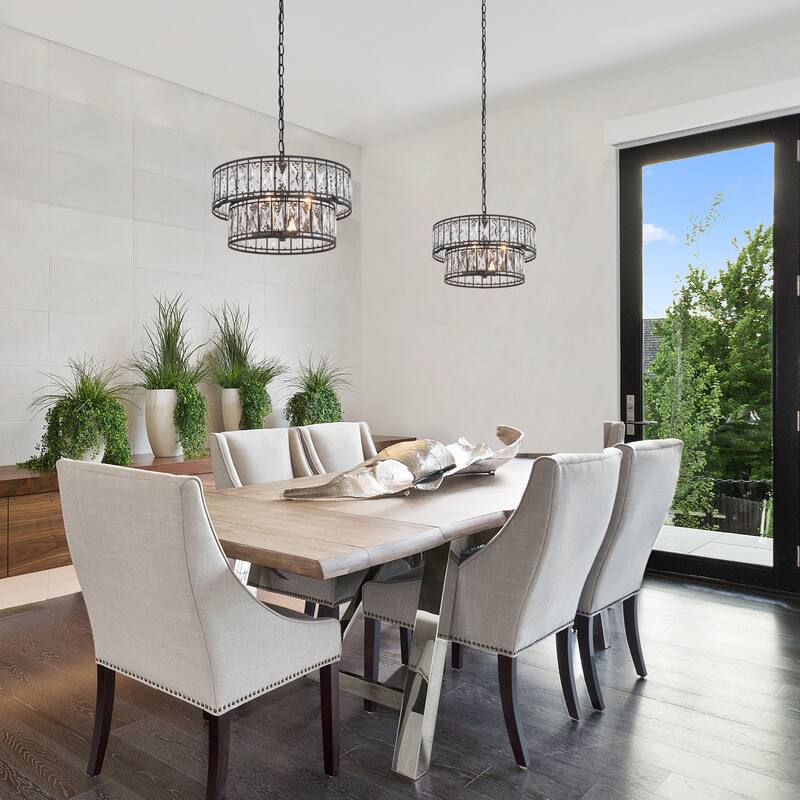 Aulia Modern Black Crystal 4-Light Drum Chandelier Lights for Dining Room - Dia.15.5" x H10"