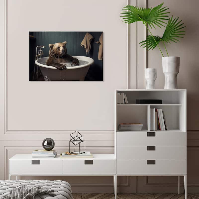 Wynwood Studio Canvas Animals Cooling off in the tub Brown and Traditional Wall Art Canvas Print - 24 x 16