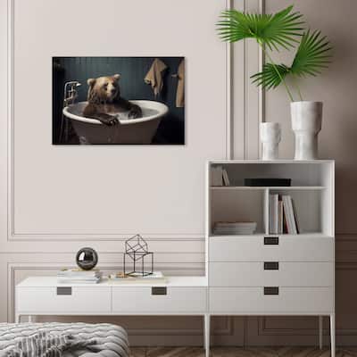 Wynwood Studio Canvas Animals Cooling off in the tub Brown and Traditional Wall Art Canvas Print