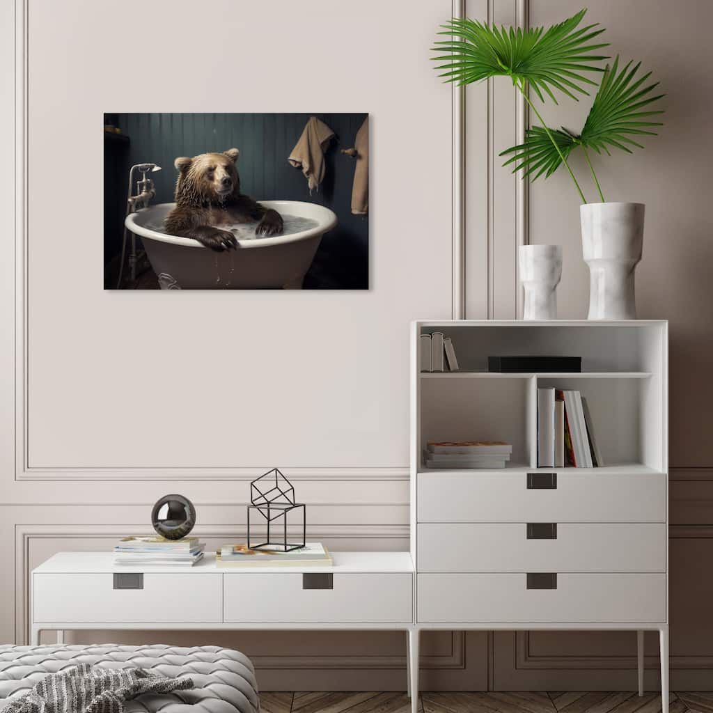 Wynwood Studio Canvas Animals Cooling off in the tub Brown and Traditional Wall Art Canvas Print