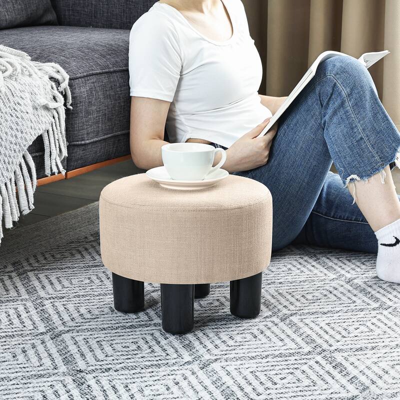 Adeco Round Ottoman Fabric Footrest Modern Padded Chair Footstool