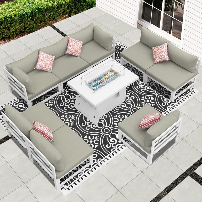 FINCATI Luxury 9-piece Oversized Aluminum Patio Furniture Set with 43'' Fire Pit Table for Outdoors
