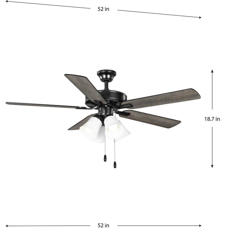 AirPro 52 in. Matte Black 5-Blade AC Motor Ceiling Fan with Light - 52 in x 52 in x 18.7 in