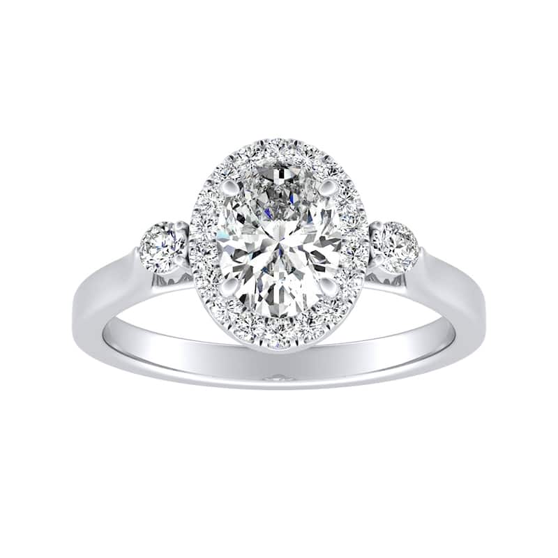 Auriya 14k Gold 1ctw Oval 3-stone Halo Diamond Engagement Ring - White - 4