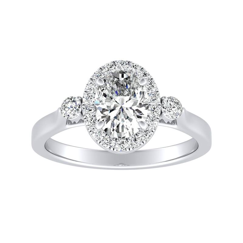 Auriya 14k Gold 3/4ctw Oval 3-stone Halo Diamond Engagement Ring - White - 5.5