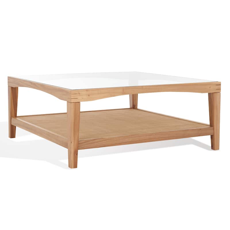 SAFAVIEH Couture Nicolella Solid Wood/Glass Top Square Coffee Table - 40"W x 40"D x 17"H
