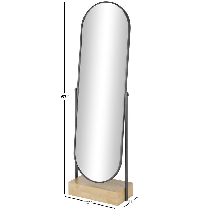 Wooden Oval Shaped Room Floor Mirror with Brown Wood Base - Black - Roche River Decor