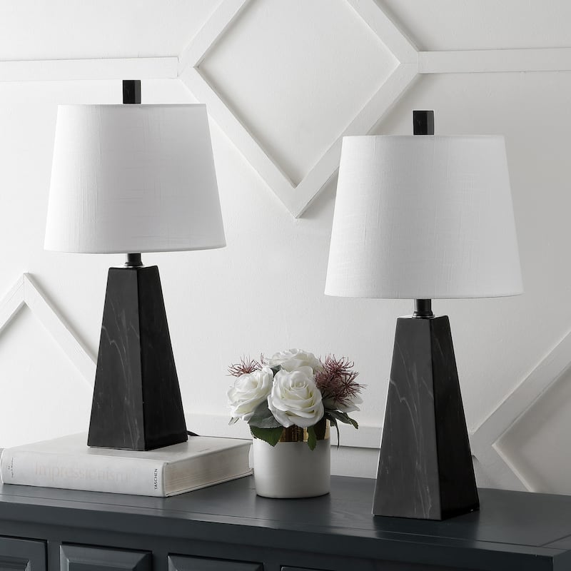 Stewart 20.5" Contemporary Resin LED Table Lamp, White Marble Finish (Set of 2), by JONATHAN Y