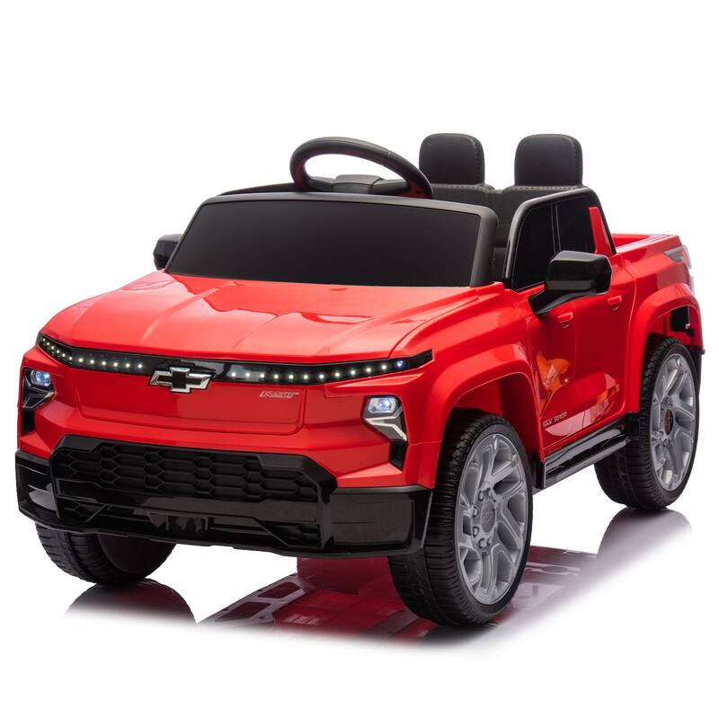 Licensed 24V Chevrolet Silverado EV Kids Ride-On Car with Four-Wheel Suspension, Remote Control, Bluetooth, and LED Lights - Red