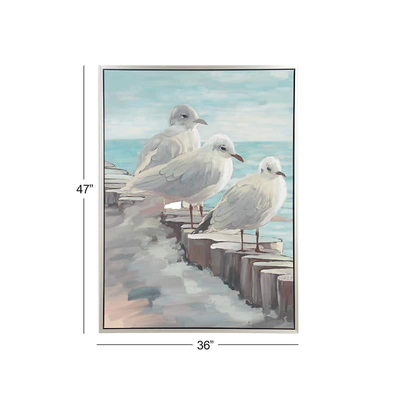 Canvas Bird Framed Wall Art with Gold Frame - White - Roche River Decor