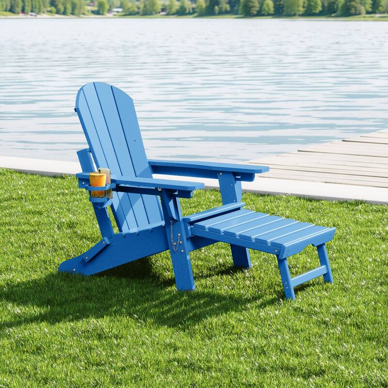 Laguna Outdoor Folding Adjustable Adirondack Chair with Cup Holder & Hideaway Ottoman
