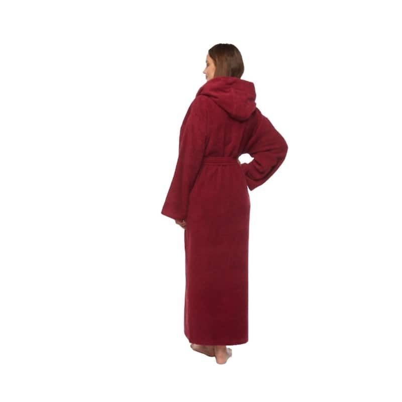Women's Hooded Long Bathrobe Terry Cotton - Full Ankle Length Spa Robe