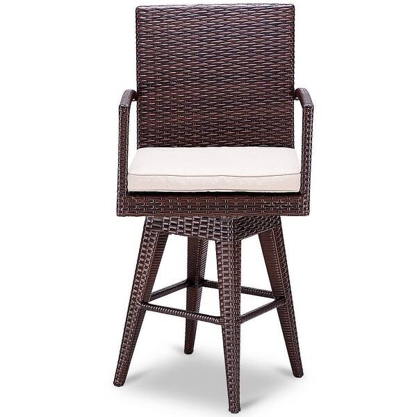 Costway Outdoor Wicker Swivel Bar Stool Chair Patio Backyard Costway Outdoor Wicker Swivel Bar