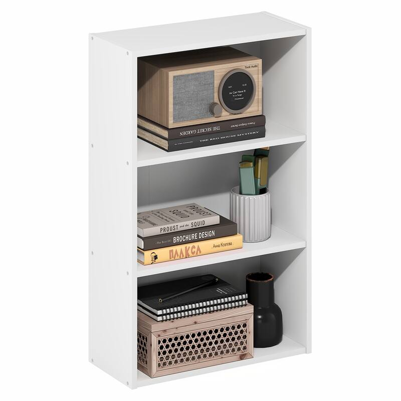 Furinno Basic 3-Tier Open Shelf Bookcase, Bookshelf, Storage Organizer, 7 x 17 x 26 - White