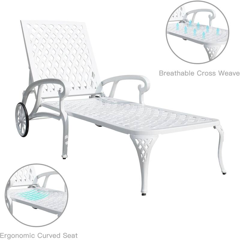 HOMEFUN Aluminum Outdoor Waterproof Chaise Lounge Chair with Adjustable Backrest and Wheels