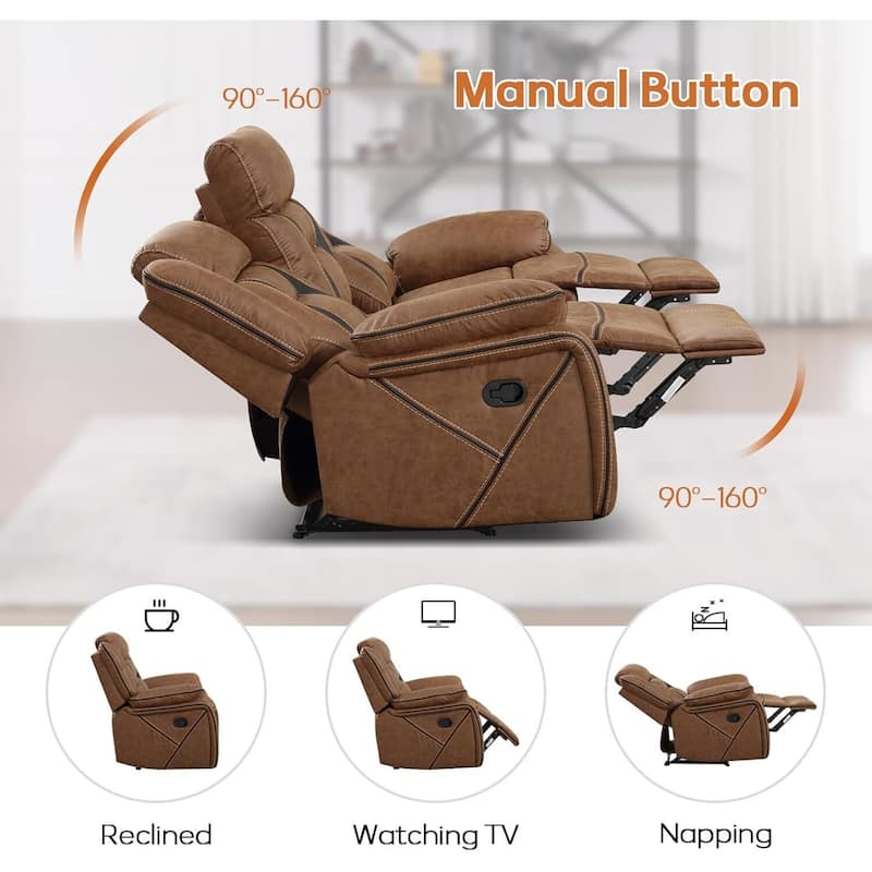 Faux Leather Manual Recliner Chair, Single Reclining Sofa Chair with Comfortable Armrest and Backrest, Furniture for Living Room
