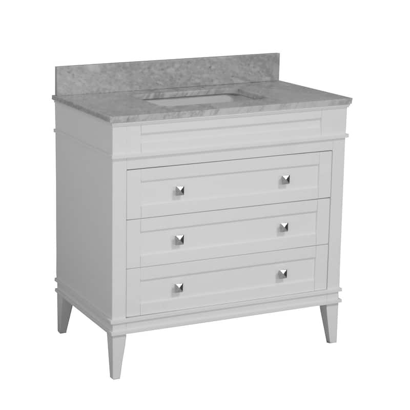 KitchenBathCollection Eleanor 36" Bathroom Vanity with Carrara Marble Top
