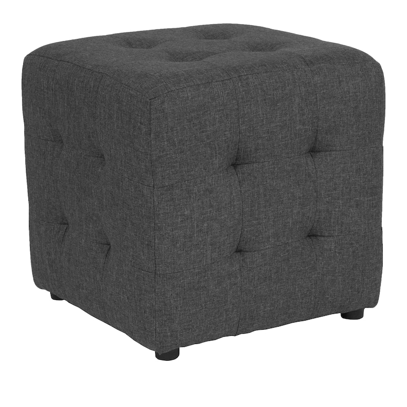 Tufted Upholstered Cube Ottoman Pouf - Dark Gray Fabric