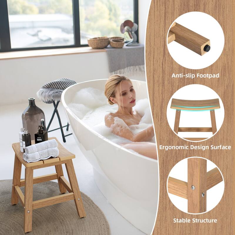 Moasis Natural Teak Plastic Wood Shower Shaving Footrest Stool