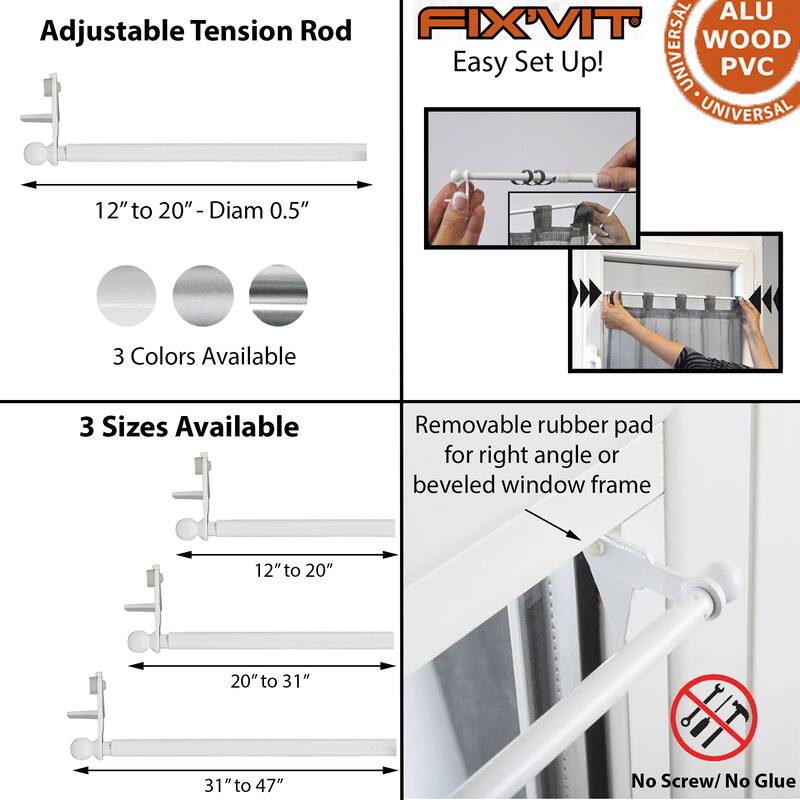 Evideco Adjustable Tension Rod FixVit Diam 0.5 Inch